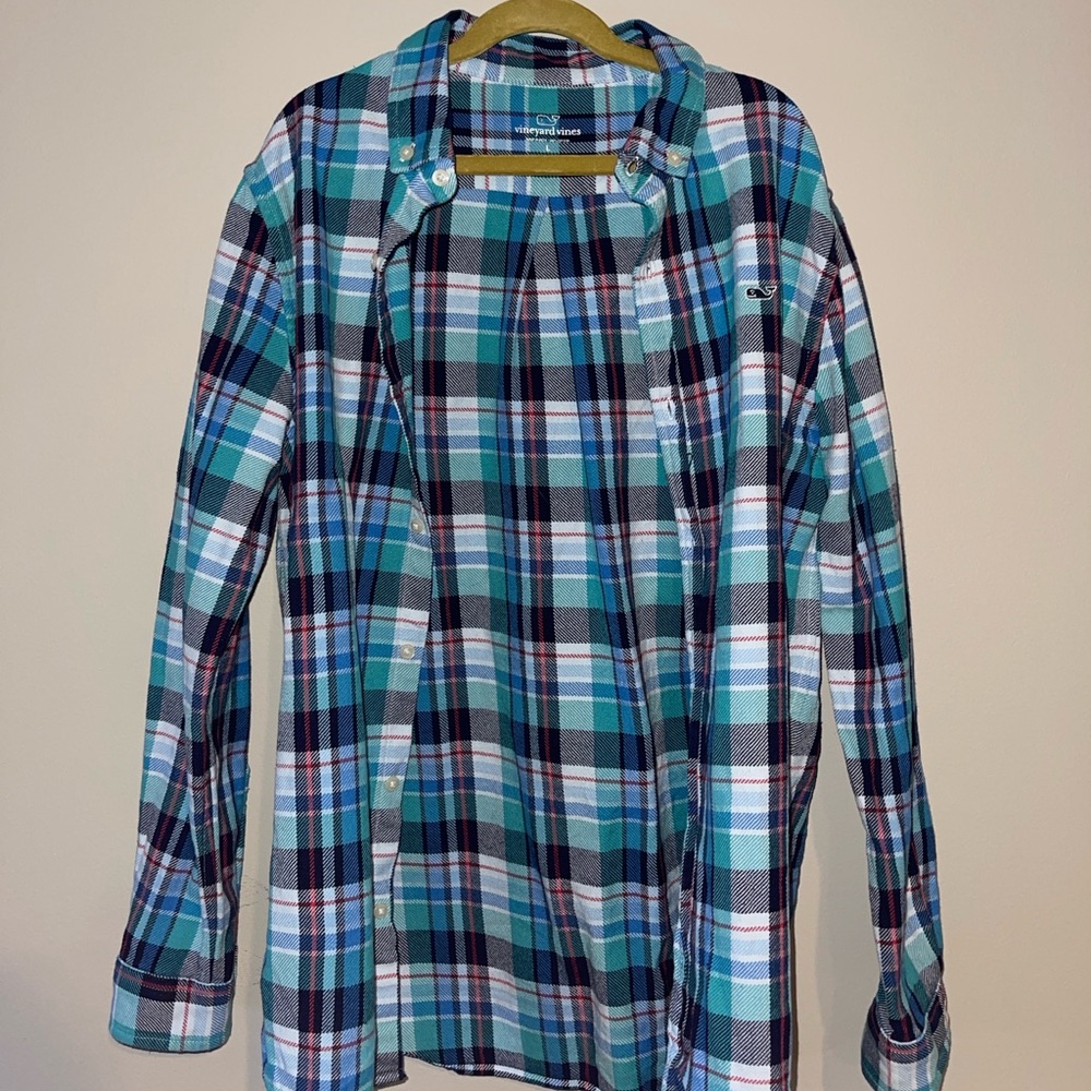 Boys Vineyard Vines Blue, Torquiest, navy, pink line Plaid Shirt